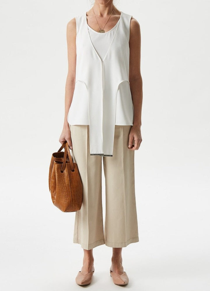 Women Trousers | White Lyocell Cropped Trousers by Spanish designer Adolfo Dominguez