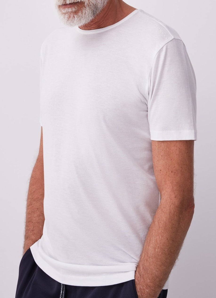 Men T-Shirt (Short Sleeve) | White Lyocell Short Sleeve T-Shirt by Spanish designer Adolfo Dominguez