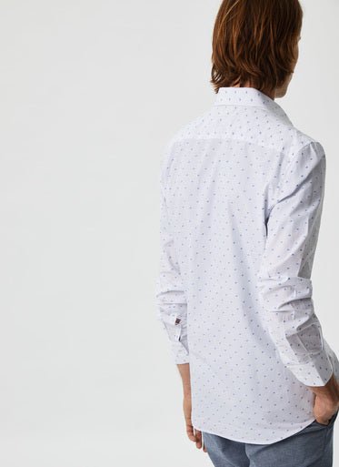 Men Long-Sleeve Shirt | White Poplin Cotton Shirt With Micro-Motif by Spanish designer Adolfo Dominguez