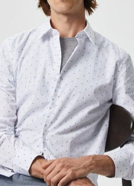 Men Long-Sleeve Shirt | White Poplin Cotton Shirt With Micro-Motif by Spanish designer Adolfo Dominguez