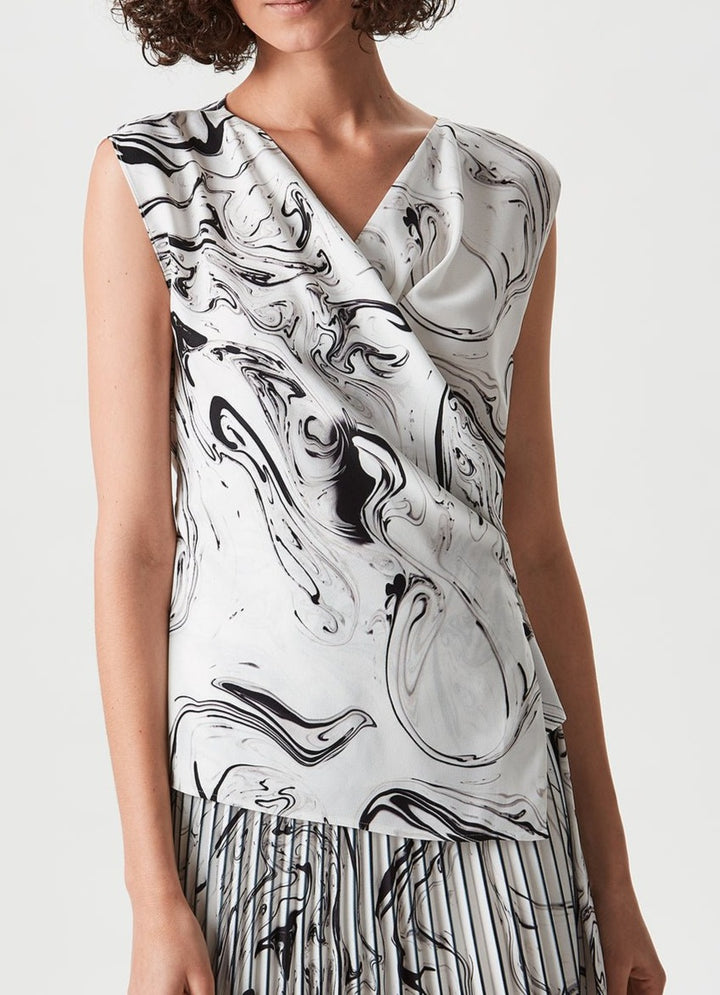 Women Shirt | White Print Bicolour Wrap Top by Spanish designer Adolfo Dominguez