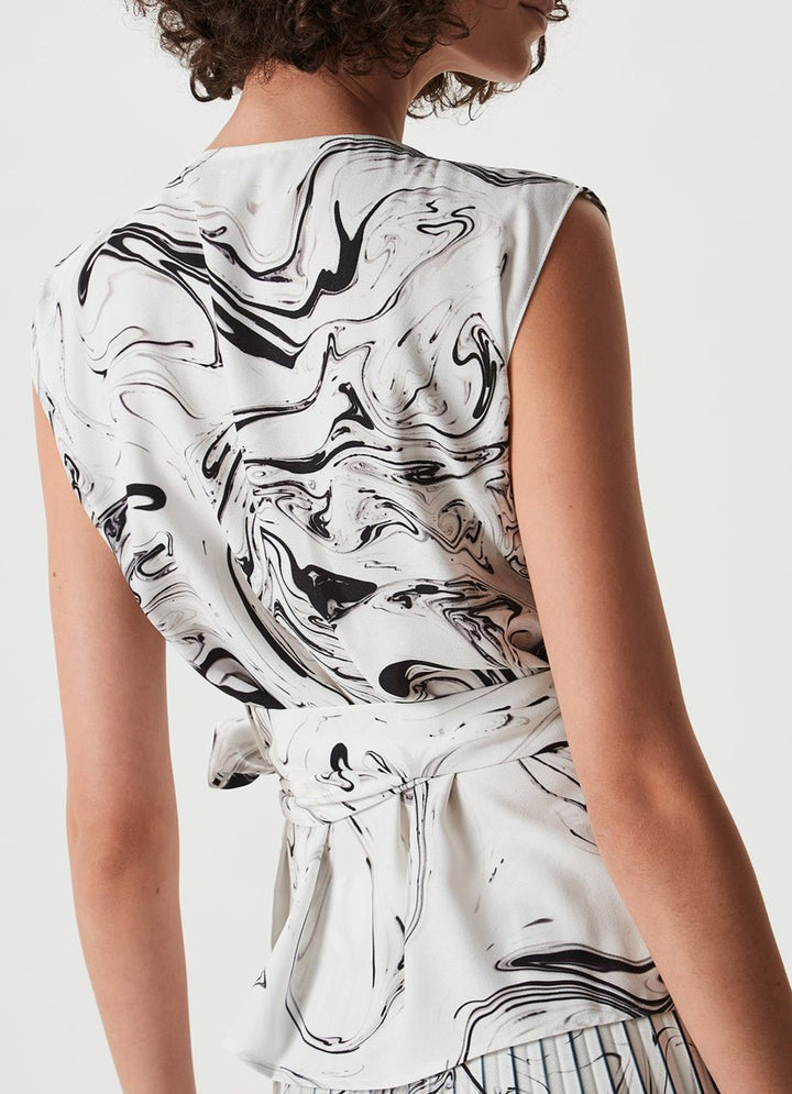 Women Shirt | White Print Bicolour Wrap Top by Spanish designer Adolfo Dominguez