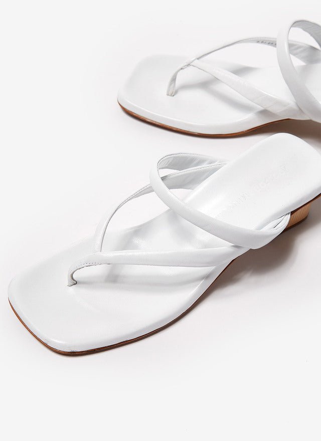 Women Shoes | White Squared Sandals With Wood Heel by Spanish designer Adolfo Dominguez
