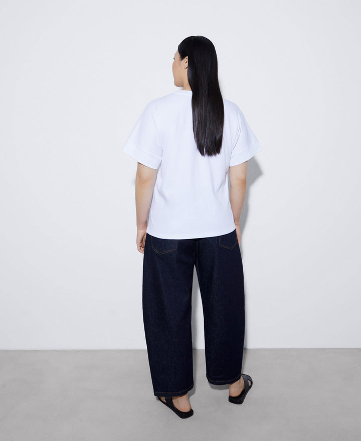 Women T-Shirt (Short Sleeve) | White T-Shirt With Cotton Waistbands by Spanish designer Adolfo Dominguez