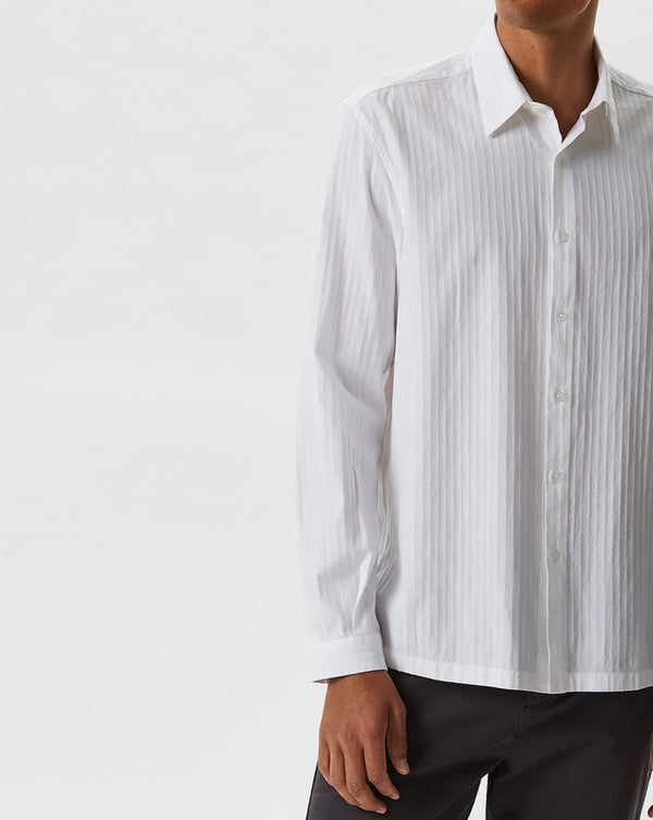 Men Shirt | White White Cotton Shirt With Jacquard Stripes by Spanish designer Adolfo Dominguez
