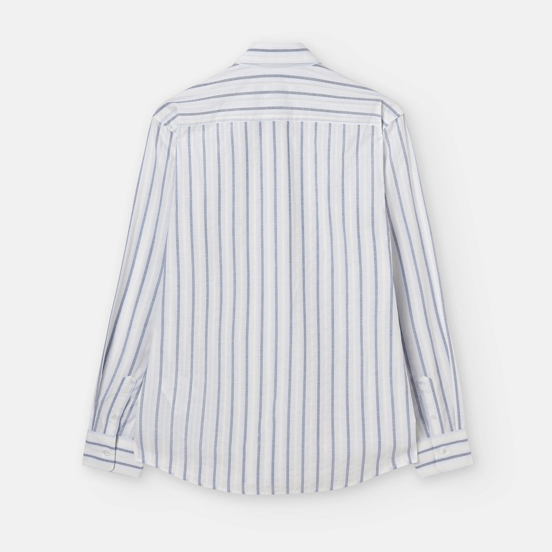 Men Shirt | White/Blue Stripe Organic Cotton Striped Shirt by Spanish designer Adolfo Dominguez