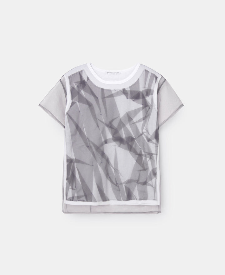 Women T-Shirt (Short Sleeve) | White/Grey Double Layer T-Shirt by Spanish designer Adolfo Dominguez