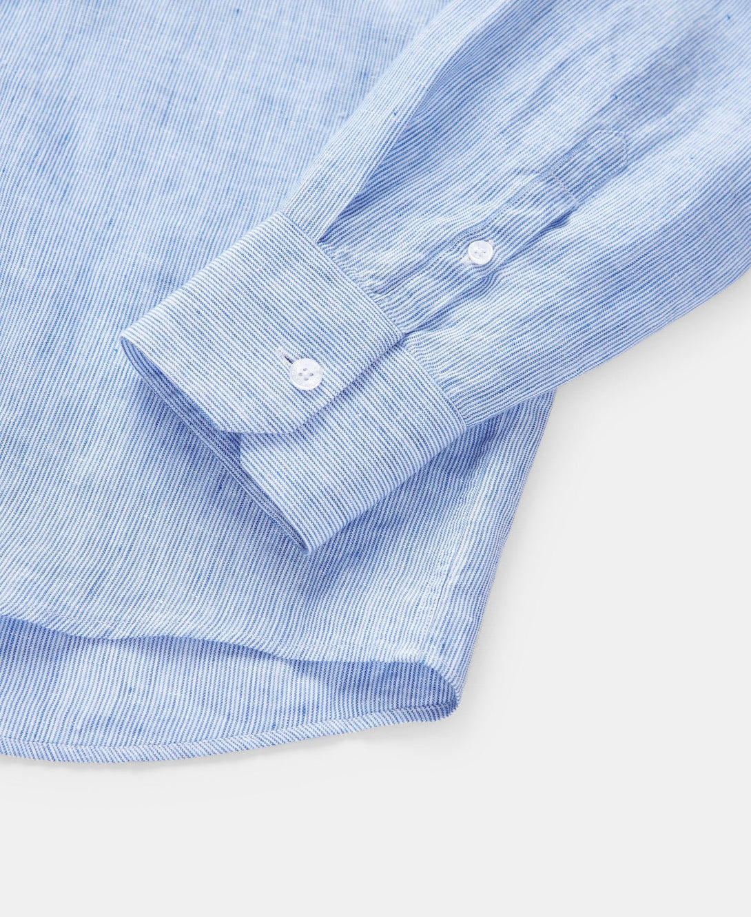 Men Shirt | White/Sky Blue Striped Shirt With Mao Collar In Linen by Spanish designer Adolfo Dominguez