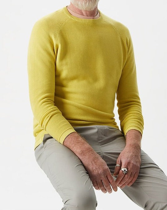 Men Jersey | Yellow Crew Neck Sweater With Raglan Sleeve by Spanish designer Adolfo Dominguez