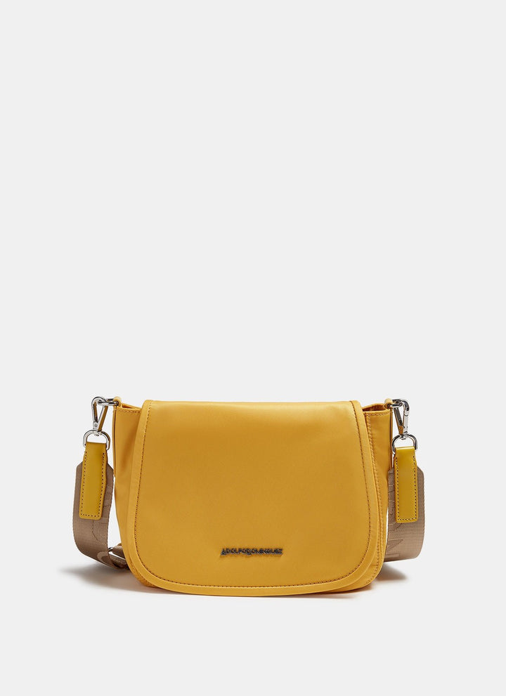 Women Bags | Yellow Nylon Crossbody Bag With Logoed Strap by Spanish designer Adolfo Dominguez